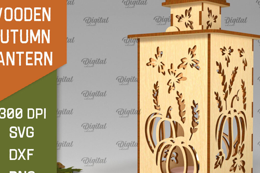 Intra απο ξύλο plywood 3mm-4mm πάχος – Ξύλινο Φθινοπωρινό Φανάρι Φθινοπωρινό Δίασταση  20x20 cm INTRAFABR-103439405