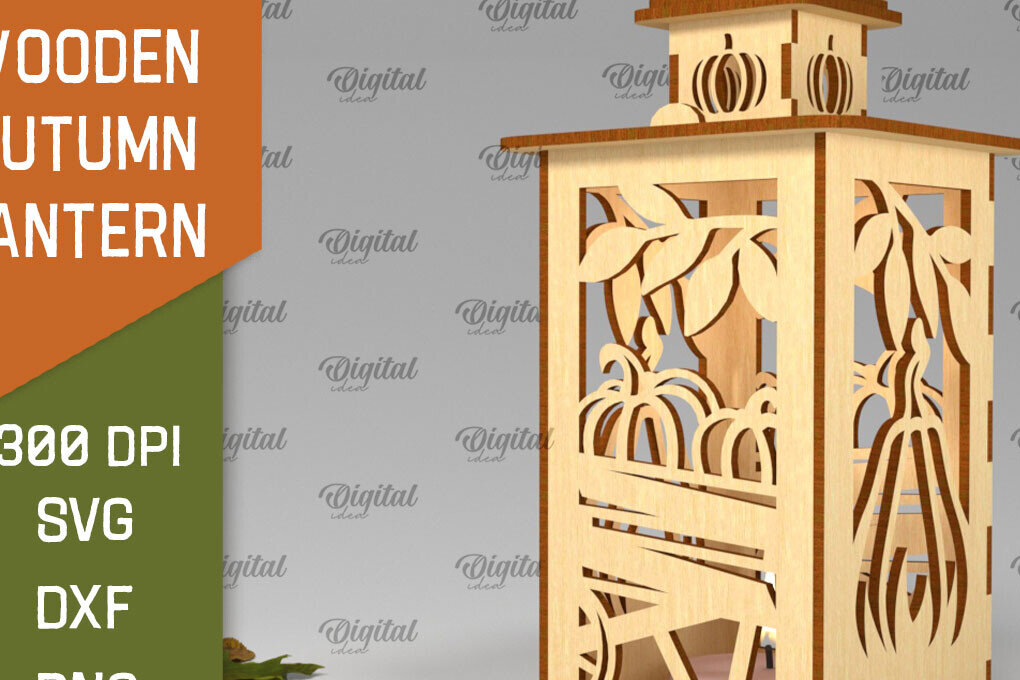 Intra απο ξύλο plywood 3mm-4mm πάχος – Ξύλινο Φθινοπωρινό Φανάρι Φθινοπωρινό Δίασταση  20x20 cm INTRAFABR-103399937