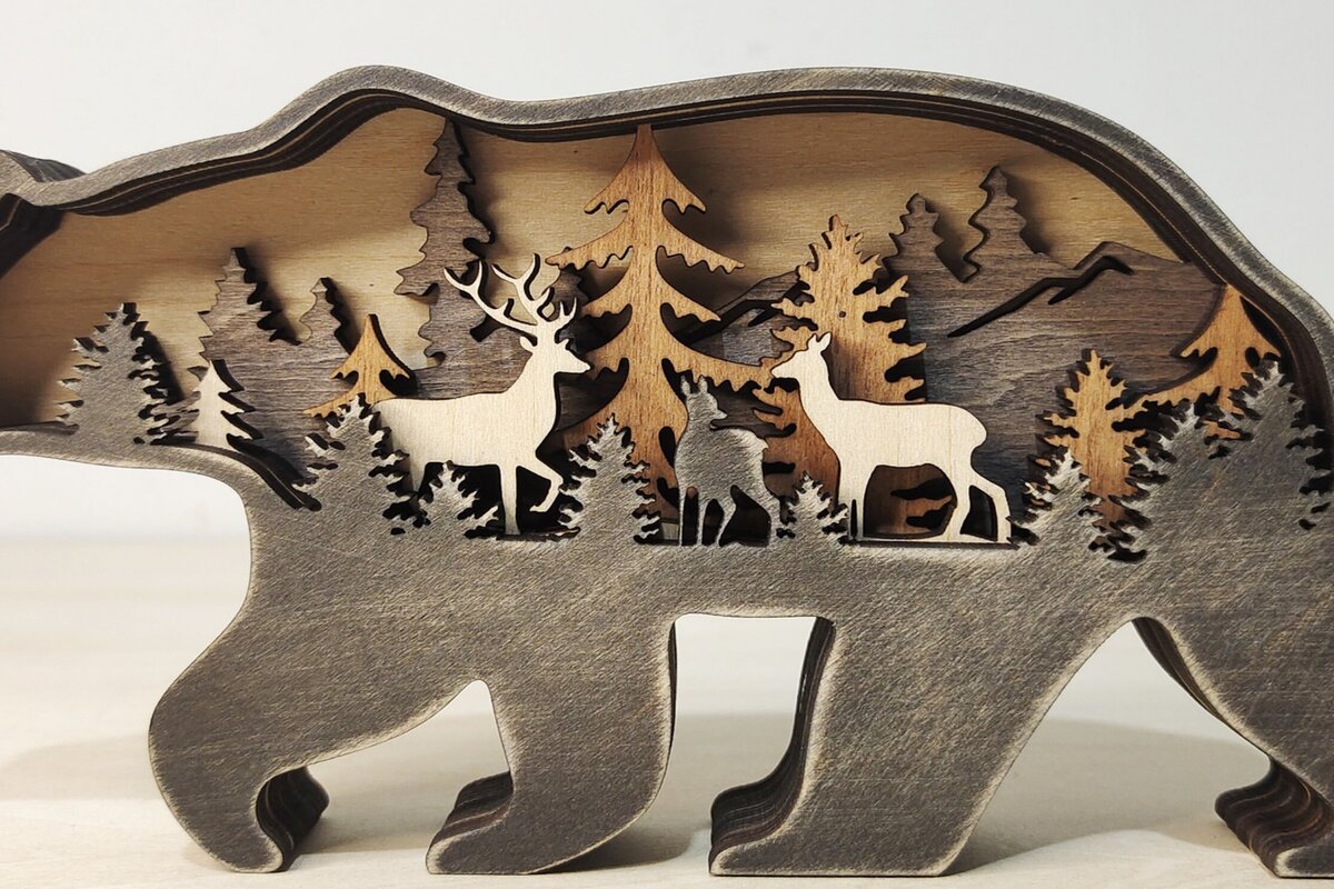 Intra απο ξύλο plywood 3mm-4mm πάχος – Ξύλινο χριστουγεννιάτικο στολίδιο αρκούδας Δίασταση  20x20 cm INTRAFABR-51136934