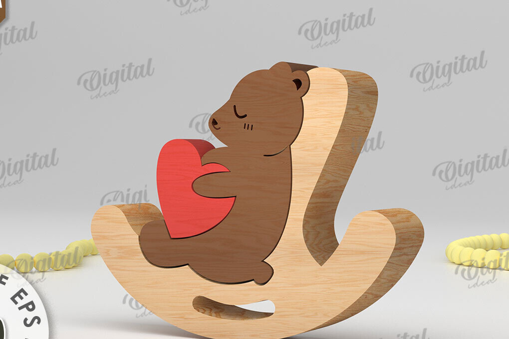 Intra απο ξύλο plywood 3mm-4mm πάχος –  κοπής με λέιζερ παζλ Ξύλινη αρκούδα Δίασταση  20x20 cm INTRAFABR-108580561