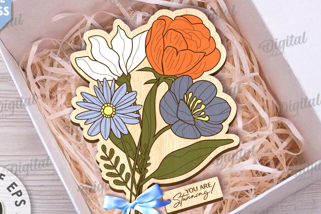 Intra απο ξύλο plywood 3mm-4mm πάχος – Ξύλινη ανθοδέσμη. Γιορτή της Μητέρας Δίασταση  20x20 cm INTRAFABR-116813833