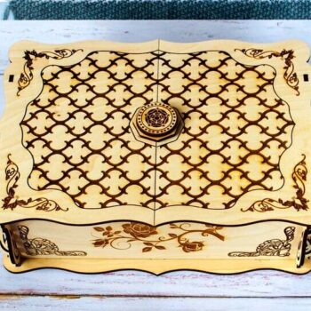 Intra απο ξύλο plywood 3mm-4mm πάχος – Ξύλινο κουτί με λίμες κοπής με λέιζερ τριαντάφυλλα Δίασταση  20x20 cm INTRAFABR-114260183 - Image 2