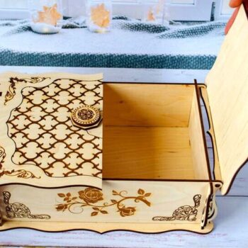 Intra απο ξύλο plywood 3mm-4mm πάχος – Ξύλινο κουτί με λίμες κοπής με λέιζερ τριαντάφυλλα Δίασταση  20x20 cm INTRAFABR-114260183 - Image 3