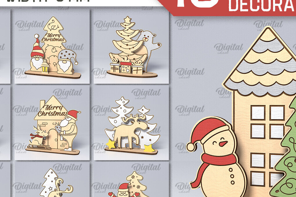 Intra απο ξύλο plywood 3mm-4mm πάχος – Ξύλινο χριστουγεννιάτικο ντεκόρ Δέσμη κοπής με λέιζερ Δίασταση  20x20 cm INTRAFABR-107889734