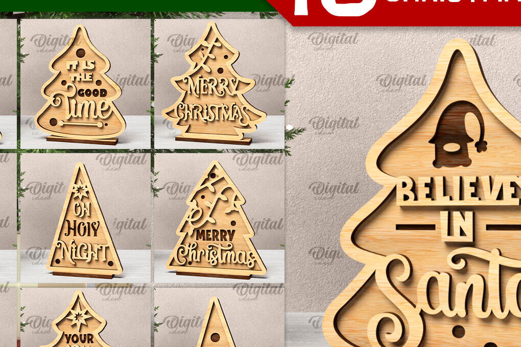 Intra απο ξύλο plywood 3mm-4mm πάχος – Δέσμη κοπής με λέιζερ ξύλινα χριστουγεννιάτικα δέντρα Δίασταση  20x20 cm INTRAFABR-107830990