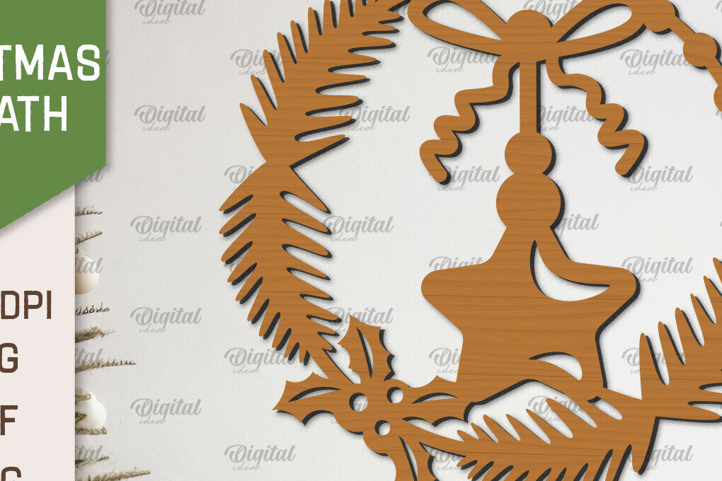 Intra απο ξύλο plywood 3mm-4mm πάχος – Ξύλινο Χριστουγεννιάτικο στεφάνι με λέιζερ Δίασταση  20x20 cm INTRAFABR-99883344