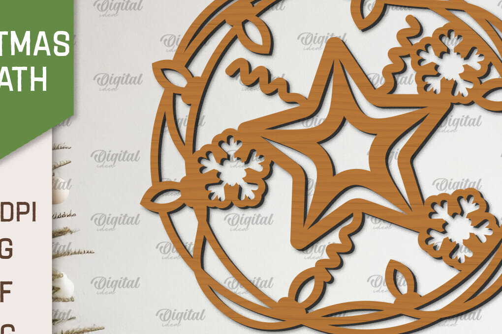 Intra απο ξύλο plywood 3mm-4mm πάχος – Ξύλινο Χριστουγεννιάτικο στεφάνι με λέιζερ Δίασταση  20x20 cm INTRAFABR-99883430