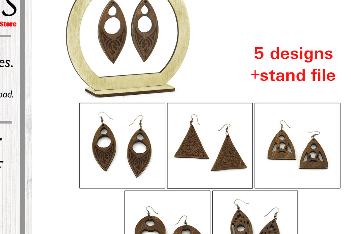 Intra απο ξύλο plywood 3mm-4mm πάχος – Ξύλινο Σκουλαρίκι. Αρχείο κοπής με λέιζερ. 5 Σχεδιασμός Δίασταση  5x5 cm INTRAFABR-96494654