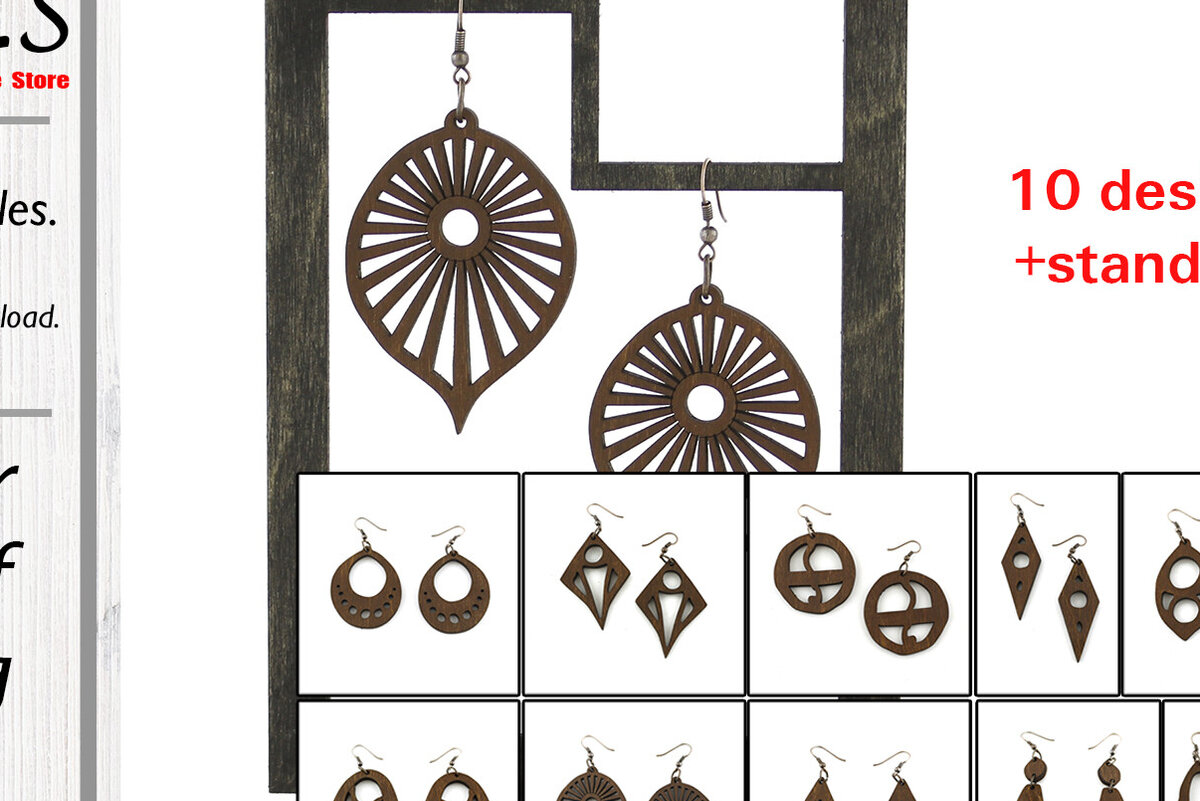 Intra απο ξύλο plywood 3mm-4mm πάχος – Ξύλινο Σκουλαρίκι. Αρχείο λέιζερ. 10 σχέδια. Δίασταση  5x5 cm INTRAFABR-96723427