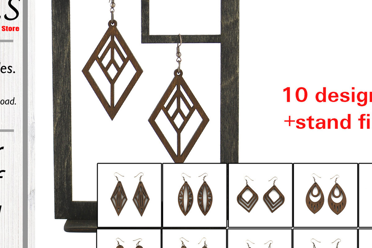 Intra απο ξύλο plywood 3mm-4mm πάχος – Ξύλινα Σκουλαρίκια. Αρχείο λέιζερ. 10 σχέδια Δίασταση  5x5 cm INTRAFABR-97296628