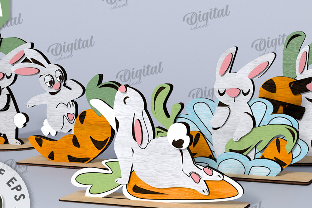 Intra απο ξύλο plywood 3mm-4mm πάχος – Ξύλινα Πασχαλινά λαγουδάκια κομμένα με λέιζερ Δίασταση  20x20 cm INTRAFABR-115504516