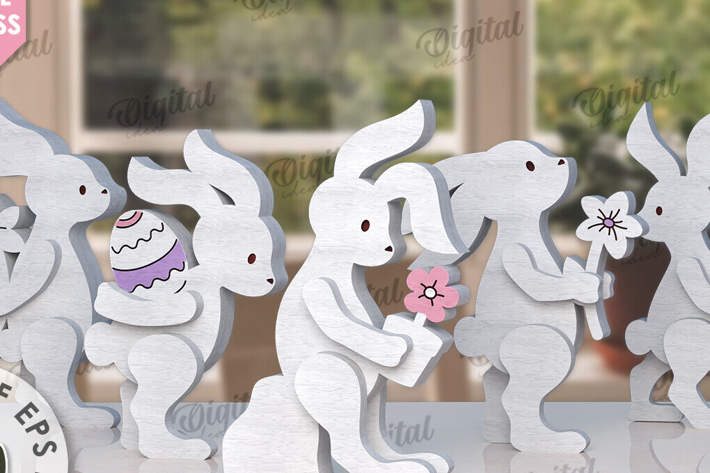 Intra απο ξύλο plywood 3mm-4mm πάχος – Ξύλινα Πασχαλινά λαγουδάκια κομμένα με λέιζερ Δίασταση  20x20 cm INTRAFABR-115436143