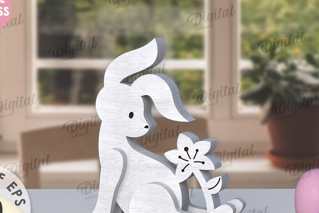 Intra απο ξύλο plywood 3mm-4mm πάχος – Ξύλινο Πασχαλινό Λαγουδάκι με λέιζερ. 3D λαγουδάκι Δίασταση  20x20 cm INTRAFABR-115404537