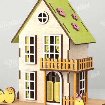 Intra απο ξύλο plywood 3mm-4mm πάχος – Ξύλινο Πασχαλινό Σπίτι με λέιζερ. 3D Πάσχα Δίασταση 20x20 cm INTRAFABR-116176350 - Image 1