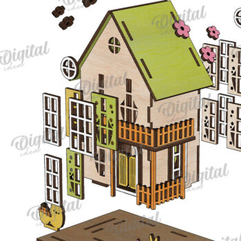 Intra απο ξύλο plywood 3mm-4mm πάχος – Ξύλινο Πασχαλινό Σπίτι με λέιζερ. 3D Πάσχα Δίασταση  20x20 cm INTRAFABR-116176350 - Image 4