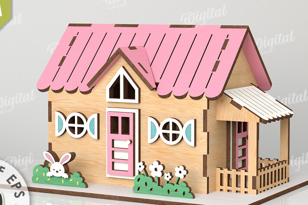 Intra απο ξύλο plywood 3mm-4mm πάχος – Ξύλινο Πασχαλινό Σπίτι με λέιζερ. 3D Πάσχα Δίασταση  20x20 cm INTRAFABR-116176525