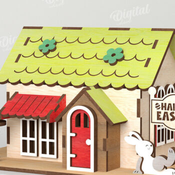 Intra απο ξύλο plywood 3mm-4mm πάχος – Ξύλινο Πασχαλινό Σπίτι με λέιζερ. 3D Πάσχα Δίασταση 20x20 cm INTRAFABR-116176238 - Image 1