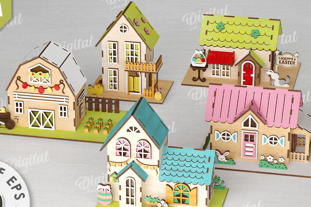 Intra απο ξύλο plywood 3mm-4mm πάχος – Ξύλινα Πασχαλινά Σπίτια LaserCut Bundle Δίασταση  20x20 cm INTRAFABR-116178091