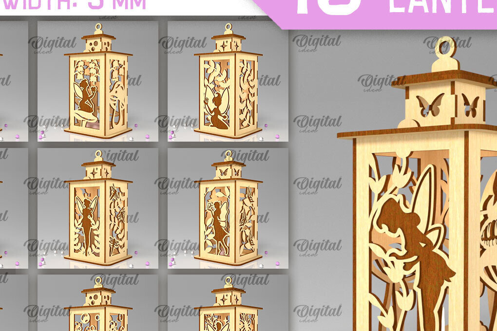 Intra απο ξύλο plywood 3mm-4mm πάχος – Δέσμη κοπής με λέιζερ με ξύλινα φανάρια νεράιδων Δίασταση  20x20 cm INTRAFABR-100298086