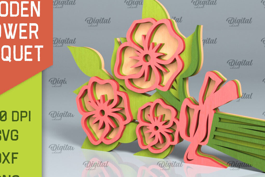 Intra απο ξύλο plywood 3mm-4mm πάχος – Ξύλινο μπουκέτο λουλουδιών Δίασταση  20x20 cm INTRAFABR-93787335