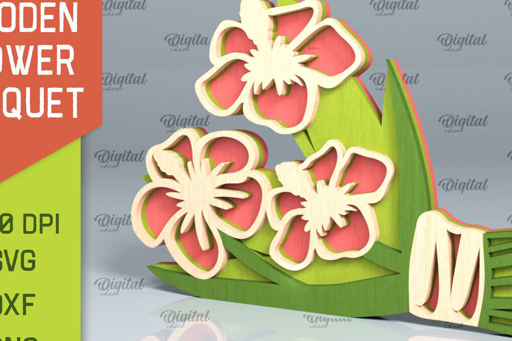 Intra απο ξύλο plywood 3mm-4mm πάχος – Ξύλινο μπουκέτο λουλουδιών Δίασταση  20x20 cm INTRAFABR-93787526