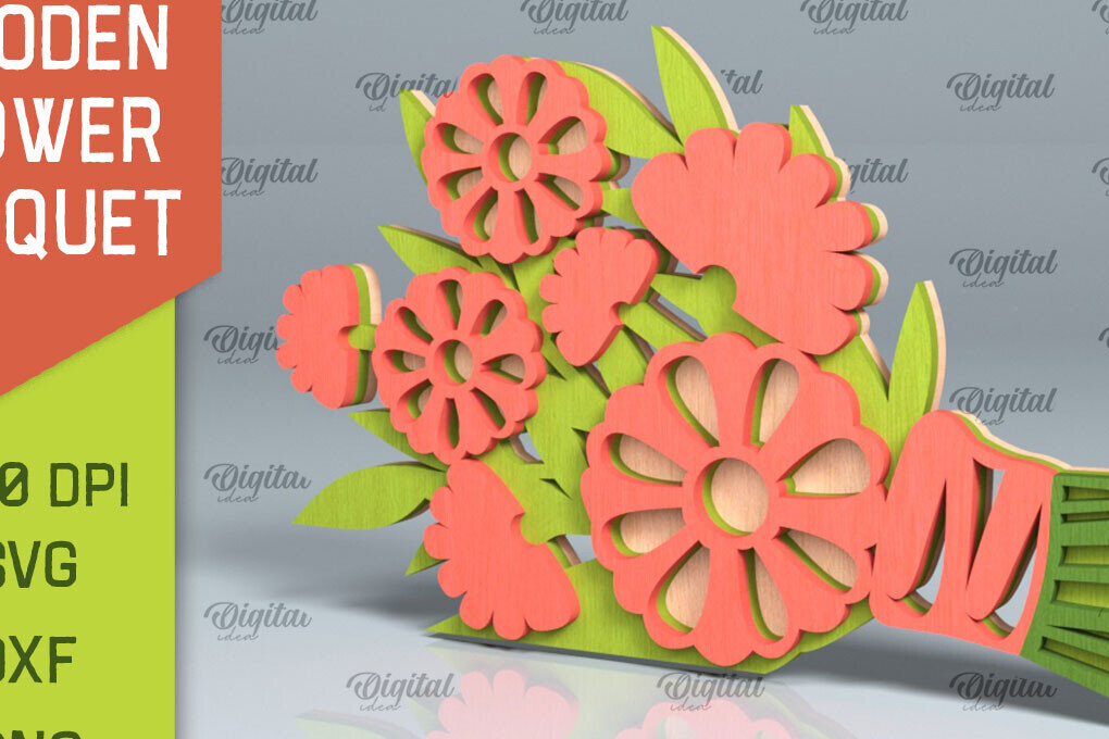 Intra απο ξύλο plywood 3mm-4mm πάχος – Ξύλινο μπουκέτο λουλουδιών Δίασταση  20x20 cm INTRAFABR-93787662