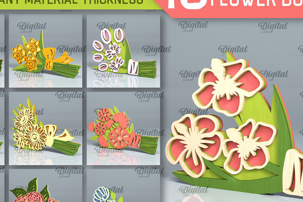 Intra απο ξύλο plywood 3mm-4mm πάχος – Ξύλινο μπουκέτο λουλούδι Δέσμη κοπής με λέιζερ Δίασταση  20x20 cm INTRAFABR-93857874