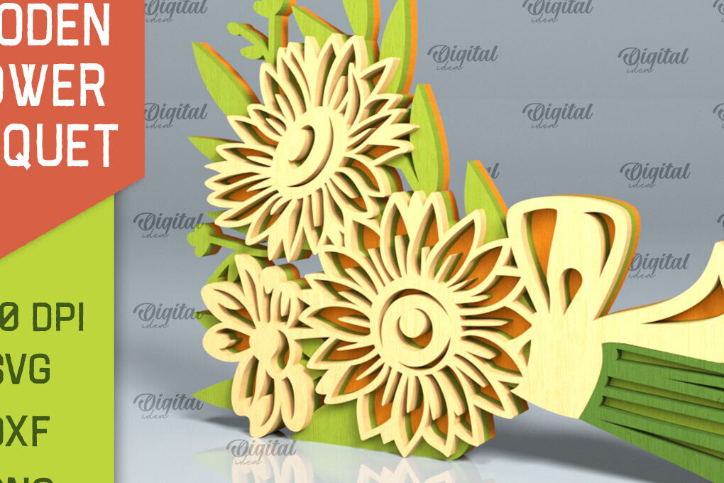 Intra απο ξύλο plywood 3mm-4mm πάχος – Ξύλινο μπουκέτο λουλουδιών Δίασταση  20x20 cm INTRAFABR-93786059