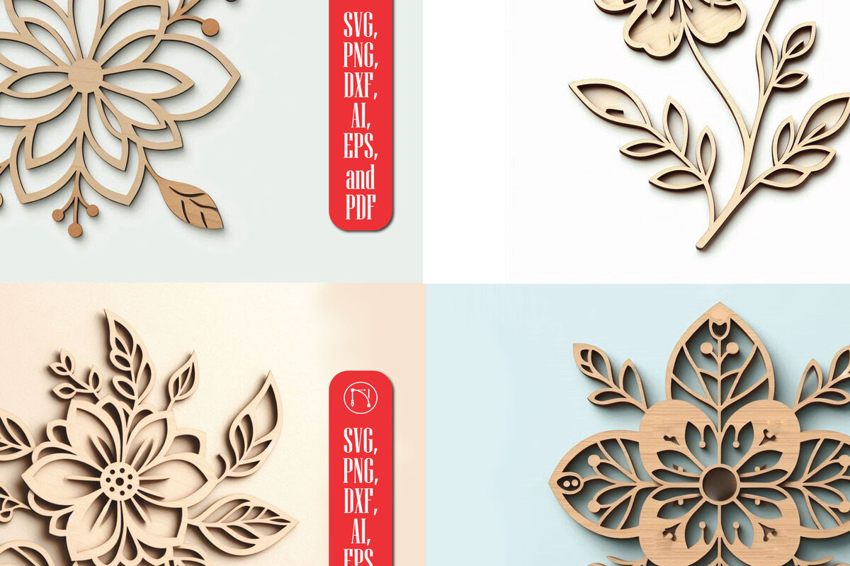 Intra απο ξύλο plywood 3mm-4mm πάχος – Ξύλινη δέσμη λουλουδιών Cut Laser Δίασταση  20x20 cm INTRAFABR-118616462