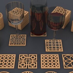 Intra απο ξύλο plywood 3mm-4mm πάχος – Σετ με μοτίβο ξύλινο γεωμετρικό σουβέρ Δίασταση  20x20 cm INTRAFABR-40251063