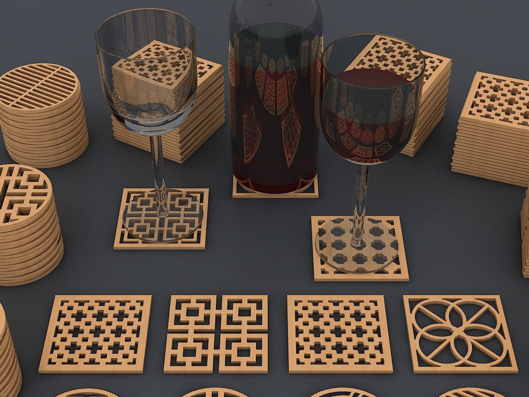 Intra απο ξύλο plywood 3mm-4mm πάχος – Σετ με μοτίβο ξύλινο γεωμετρικό σουβέρ Δίασταση  20x20 cm INTRAFABR-40251063