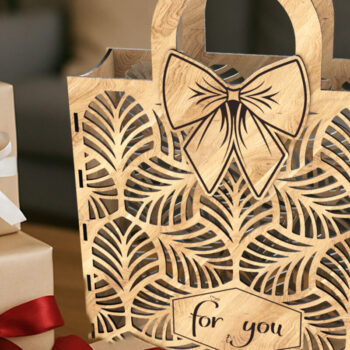 Intra απο ξύλο plywood 3mm-4mm πάχος – Ξύλινη τσάντα δώρου Φιόγκος Δίασταση  20x20 cm INTRAFABR-123766854 - Image 1