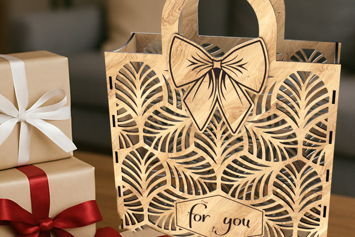 Intra απο ξύλο plywood 3mm-4mm πάχος – Ξύλινη τσάντα δώρου Φιόγκος Δίασταση  20x20 cm INTRAFABR-123766854