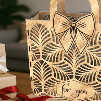 Intra απο ξύλο plywood 3mm-4mm πάχος – Ξύλινη τσάντα δώρου Φιόγκος Δίασταση  20x20 cm INTRAFABR-123766854 - Image 3