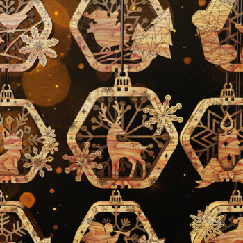 Intra απο ξύλο plywood 3mm-4mm πάχος – Ξύλινα εξάγωνα Χριστουγεννιάτικα στολίδια Δίασταση  20x20 cm INTRAFABR-110907956 - Image 1