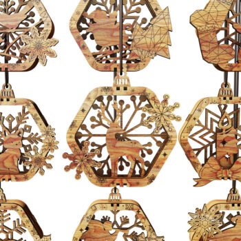 Intra απο ξύλο plywood 3mm-4mm πάχος – Ξύλινα εξάγωνα Χριστουγεννιάτικα στολίδια Δίασταση  20x20 cm INTRAFABR-110907956 - Image 8