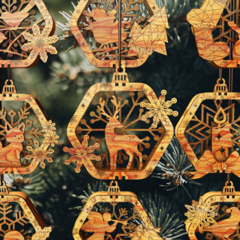 Intra απο ξύλο plywood 3mm-4mm πάχος – Ξύλινα εξάγωνα Χριστουγεννιάτικα στολίδια Δίασταση  20x20 cm INTRAFABR-110907956 - Image 9