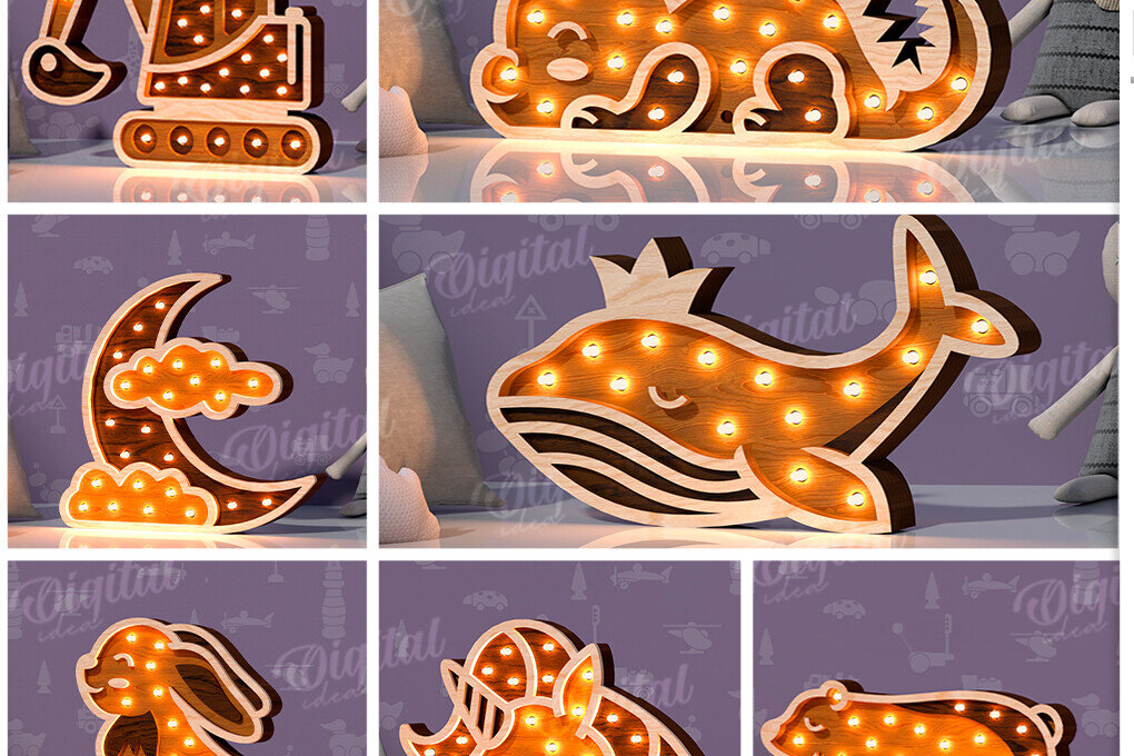 Intra απο ξύλο plywood 3mm-4mm πάχος – Ξύλινο Παιδικό Led Nightlight Bundle Laser Δίασταση  20x20 cm INTRAFABR-118959258