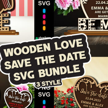 Intra απο ξύλο plywood 3mm-4mm πάχος – Ξύλινο Πακέτο με Πλακέτα Love Save the Date Δίασταση  20x20 cm INTRAFABR-68446296 - Image 1