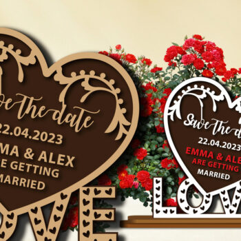 Intra απο ξύλο plywood 3mm-4mm πάχος – Ξύλινη πινακίδα αγάπης Save the Date Δίασταση  20x20 cm INTRAFABR-68445498 - Image 1