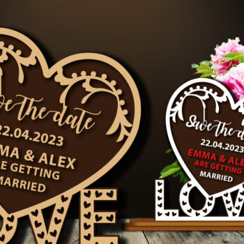 Intra απο ξύλο plywood 3mm-4mm πάχος – Ξύλινη πινακίδα αγάπης Save the Date Δίασταση  20x20 cm INTRAFABR-68445498 - Image 2