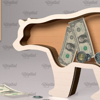 Intra απο ξύλο plywood 3mm-4mm πάχος – Ξύλινη τράπεζα χρημάτων με λέιζερ. Αρκούδα Δίασταση  20x20 cm INTRAFABR-91976556 - Image 1