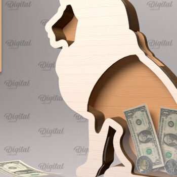 Intra απο ξύλο plywood 3mm-4mm πάχος – Ξύλινη τράπεζα χρημάτων με λέιζερ. Lion Δίασταση  20x20 cm INTRAFABR-91976818 - Image 1