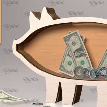 Intra απο ξύλο plywood 3mm-4mm πάχος – Ξύλινη τράπεζα χρημάτων με λέιζερ. Pig Δίασταση  20x20 cm INTRAFABR-91976662 - Image 1