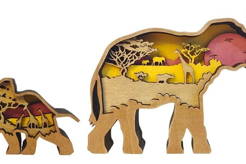 Intra απο ξύλο plywood 3mm-4mm πάχος – Ξύλινα Χριστούγεννα μητέρας και μωρού ελέφαντα Δίασταση  20x20 cm INTRAFABR-51267263