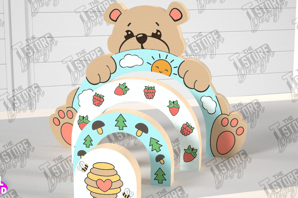 Intra απο ξύλο plywood 3mm-4mm πάχος – Ξύλινη Αρκούδα Φωλιάσματος | Παιχνίδι μωρού | CNC Δίασταση  20x20 cm INTRAFABR-101169361