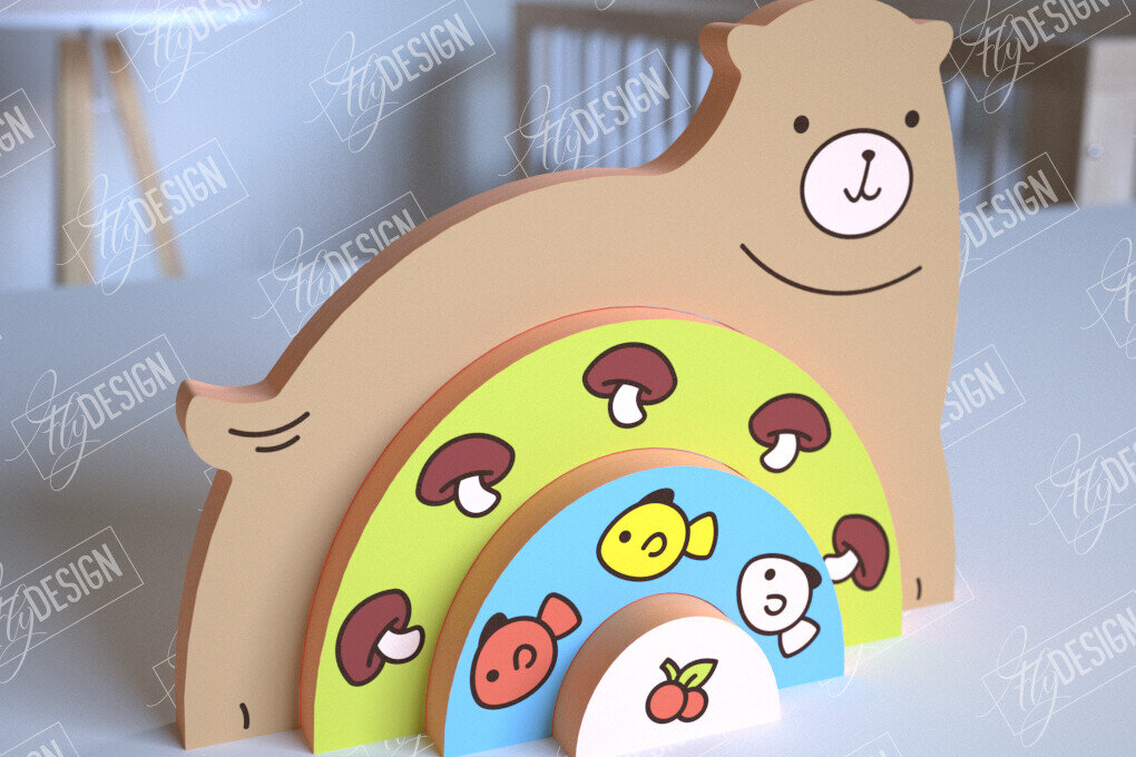 Intra απο ξύλο plywood 3mm-4mm πάχος – Ξύλινη Αρκούδα Φωλιάσματος | Ουράνιο τόξο | Αρχείο CNC Δίασταση  20x20 cm INTRAFABR-101601437