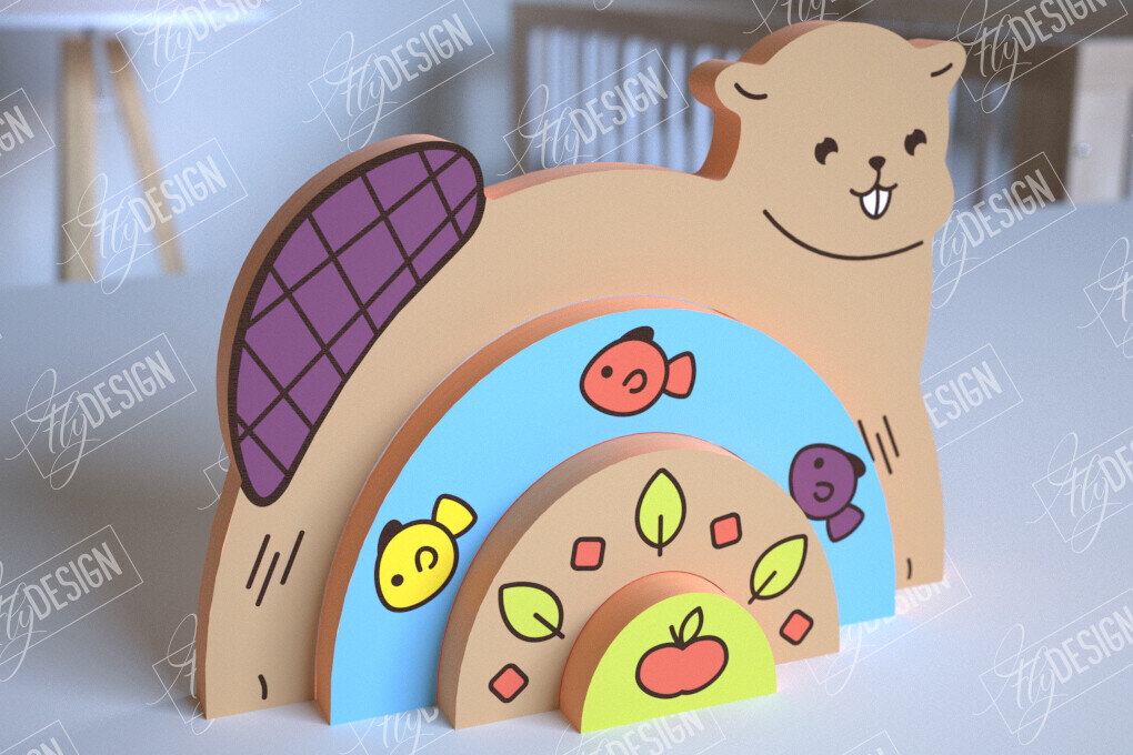 Intra απο ξύλο plywood 3mm-4mm πάχος – Ξύλινος Κάστορας Φωλιάσματος | Ουράνιο τόξο | CNC Δίασταση  20x20 cm INTRAFABR-101601415