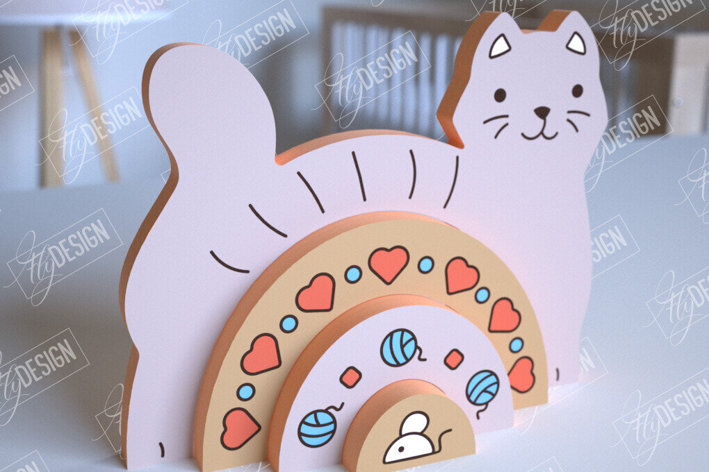 Intra απο ξύλο plywood 3mm-4mm πάχος – Ξύλινη Φωλιά Γάτα | Ουράνιο τόξο | Αρχείο CNC Δίασταση  20x20 cm INTRAFABR-101601592