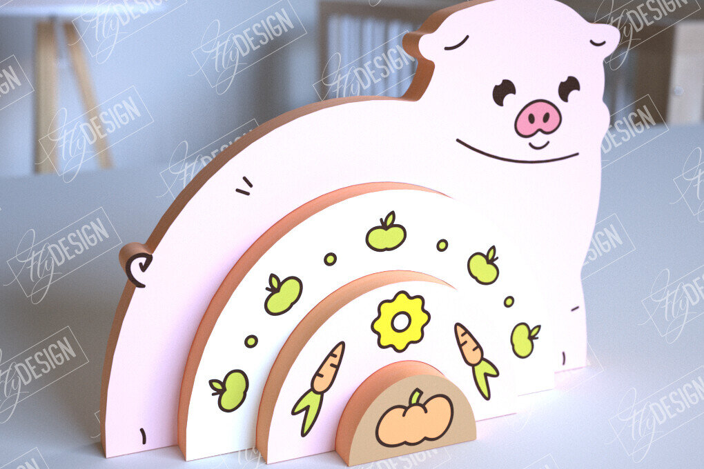 Intra απο ξύλο plywood 3mm-4mm πάχος – Ξύλινος Χοίρος Φωλιάσματος | Ουράνιο τόξο | Αρχείο CNC Δίασταση  20x20 cm INTRAFABR-101601558